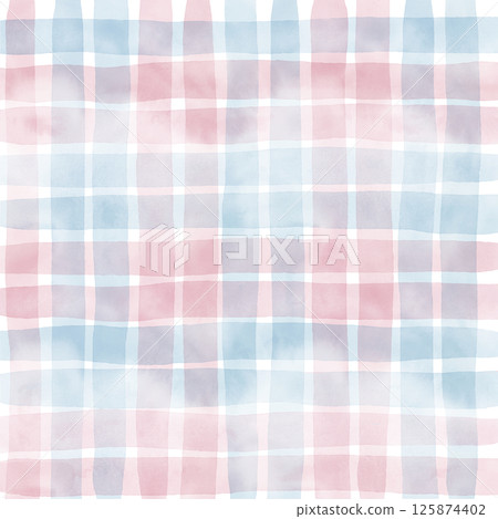 Baby Pink Blue Plaid Gingham Check Hand Drawn Background Pattern Overlay 125874402