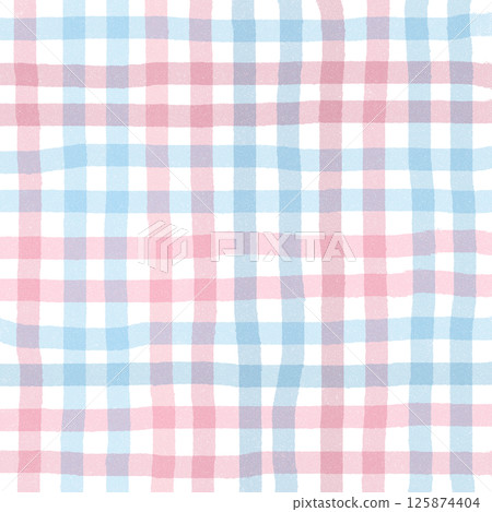 Baby Pink Blue Plaid Gingham Check Hand Drawn Background Pattern Overlay 125874404