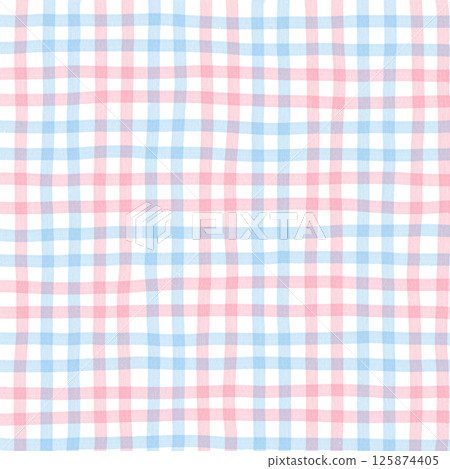 Baby Pink Blue Plaid Gingham Check Hand Drawn Background Pattern Overlay 125874405