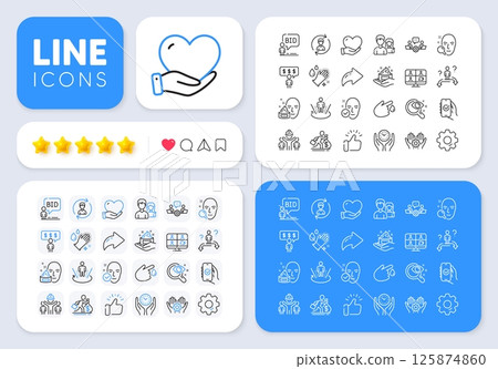 Augmented reality, Health skin and Human resources line icons for web app. Message, Share, Like social media icons. Pack of Skin care, Engineering team, Blood donation pictogram icons. Vector Augmented reality, Health skin and Human resources line icons for web app. Message, Share, Like social media icons. Pack of Skin care, Engineering team, Blood donation pictogram icons. Vector 125874860