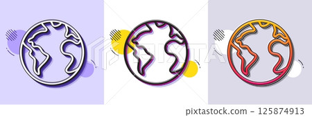 World planet line icon. Halftone dotted pattern. Gradient icon with grain shadow. Web internet sign. Global marketing symbol. Line world planet icon. Various designs. Vector 125874913