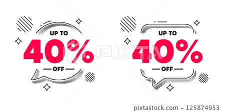 Discount tag chat speech bubble. Social media concept. Up to 40 percent off sale. Discount offer price sign. Special offer symbol. Save 40 percentages. Line design chat bubble. Vector Discount tag chat speech bubble. Social media concept. Up to 40 percent off sale. Discount offer price sign. Special offer symbol. Save 40 percentages. Line design chat bubble. Vector 125874953
