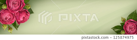 Red rose flowers in a corner floral arrangements on green soft background 125874975