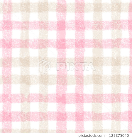 Pink Brown Beige Plaid Gingham Check Hand Drawn Background Pattern Overlay 125875040
