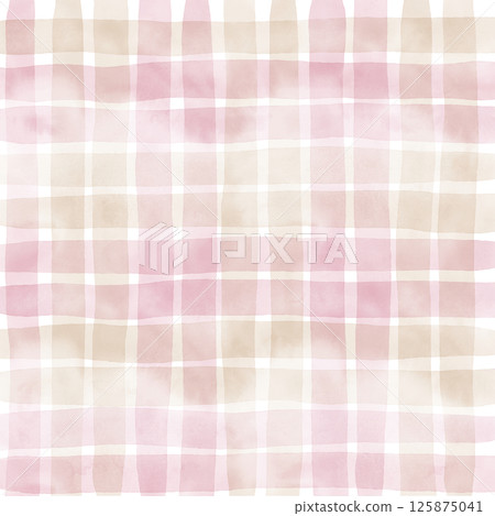 Pink Brown Beige Plaid Gingham Check Hand Drawn Background Pattern Overlay 125875041