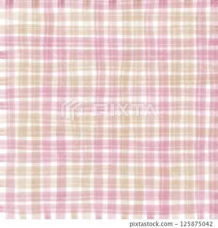 Pink Brown Beige Plaid Gingham Check Hand Drawn Background Pattern Overlay 125875042