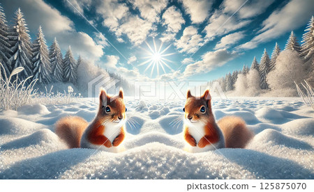 廣闊雪原上的兩隻松鼠 125875070