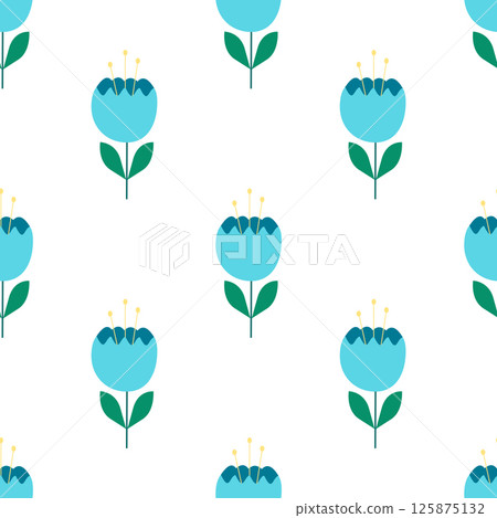 Seamless vector pattern with blue flower 125875132
