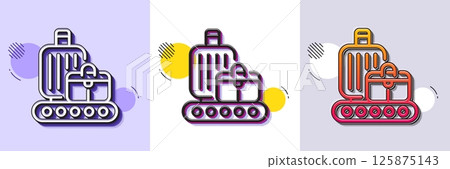 Baggage belt line icon. Halftone dotted pattern. Gradient icon with grain shadow. Travel bag claim sign. Handbag luggage symbol. Line baggage belt icon. Various designs. Vector 125875143