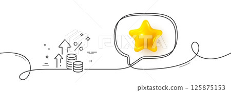Inflation line icon. Continuous line with 3d star. Money tax rate sign. Financial interest symbol. 3d star in speech bubble. Inflation single line ribbon. Loop curve pattern. Vector Inflation line icon. Continuous line with 3d star. Money tax rate sign. Financial interest symbol. 3d star in speech bubble. Inflation single line ribbon. Loop curve pattern. Vector 125875153