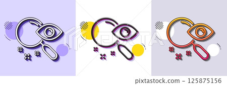 Search line icon. Halftone dotted pattern. Gradient icon with grain shadow. Find document sign. Magnify glass. Line search icon. Various designs. Vector 125875156