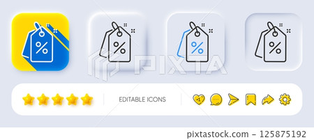 Discount tags line icon. Neumorphic, Flat shadow, 3d buttons. Sale offer sign. Promotion price symbol. Line discount tags icon. Social media icons. Vector 125875192