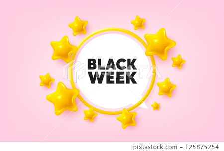 Black week frame banner. Speech bubble offer. Black week offer. Special discount sign. Black friday sale symbol. 3d stars glitter tag. Golden frame banner. Vector Black week frame banner. Speech bubble offer. Black week offer. Special discount sign. Black friday sale symbol. 3d stars glitter tag. Golden frame banner. Vector 125875254