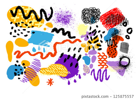 Set of decorative colored elements. hand drawn. Not AI. Vector illustration. 125875557