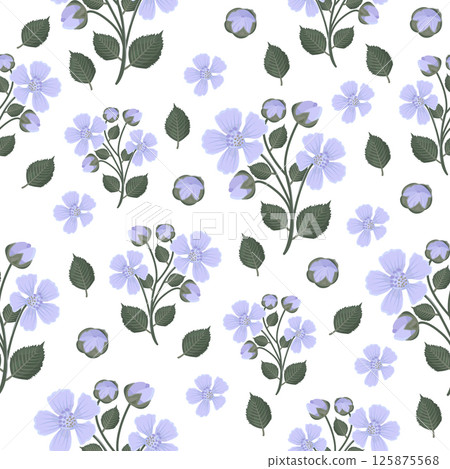 Blackberry flowers, seamless pattern in gentle colors 125875568