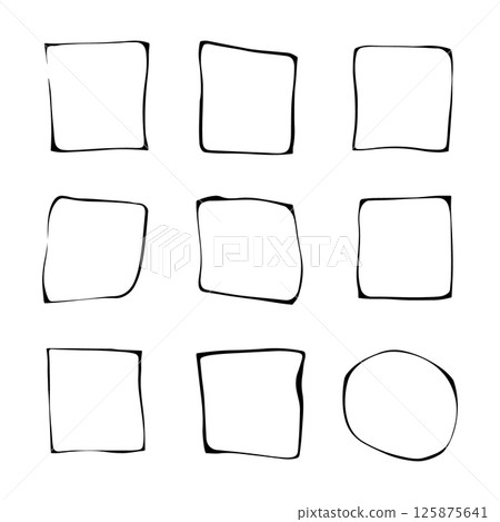 Minimal Hand-Drawn Squares. Set of simple hand-drawn square shapes in black outline. Ideal for minimalist design accents, abstract layouts, and background elements. 125875641