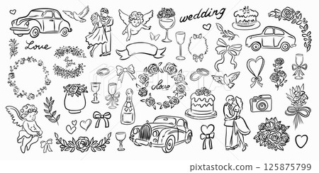 Beautiful Wedding Design Elements and Illustrations Perfect for Your Joyous Celebration 125875799