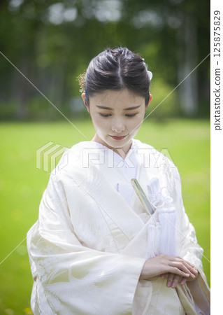 Bride wearing white dress 125875829