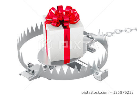 Bear trap with gift box, 3D rendering 125876232