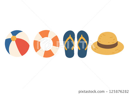 夏日沙灘用品套裝（戲水、海邊、沙灘球、泳圈、涼鞋、草帽） 125876282