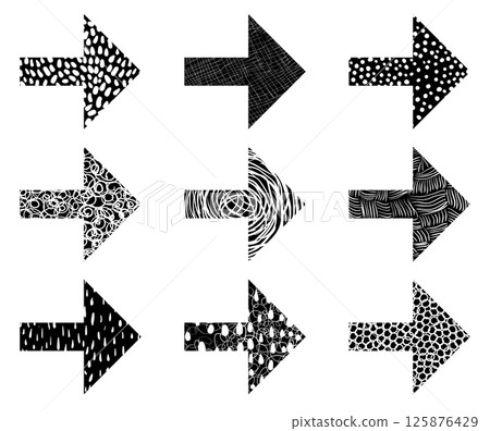 Modern vector set with arrow icons with texture in black and white Modern vector set with arrow icons with texture in black and white 125876429