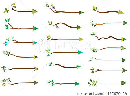 Vector tree branch arrows with green leaves for natural and organic product designs 125876439