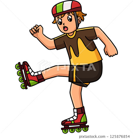 Inline Skater Boy Cartoon Colored Clipart  125876854