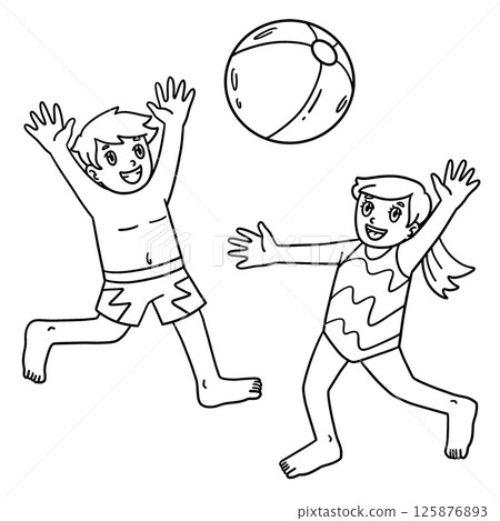 Swimming Children Playing Beach Ball Isolated Swimming Children Playing Beach Ball Isolated 125876893