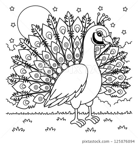 Bird Peacock Coloring Page for Kids Bird Peacock Coloring Page for Kids 125876894