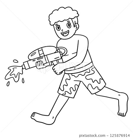 Swimming Boy Playing with Water Gun Isolated Swimming Boy Playing with Water Gun Isolated 125876914