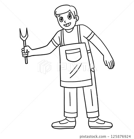 BBQ and Grilling Dad Holding Fork Isolated BBQ and Grilling Dad Holding Fork Isolated 125876924