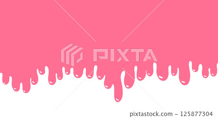 Bright pink doodle melting liquid substance border isolated on white background. Vector cute sweet melt strawberry ice cream illustration for advertising banner design, cream surface, sauce poster Bright pink doodle melting liquid substance border isolated on white background. Vector cute sweet melt strawberry ice cream illustration for advertising banner design, cream surface, sauce poster 125877304