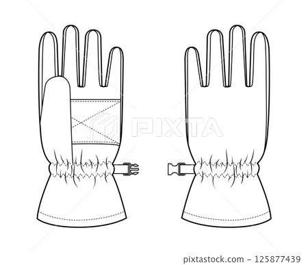 Ski Gloves Igloos Insulated Core Fashion hand accessory clothing technical illustration garment. Vector front palm back Ski Gloves Igloos Insulated Core Fashion hand accessory clothing technical illustration garment. Vector front palm back 125877439