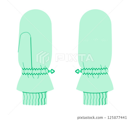 Snowboarding Gloves Mittens mint cartoon Fashion hand accessory clothing technical illustration garment. Vector front 125877441