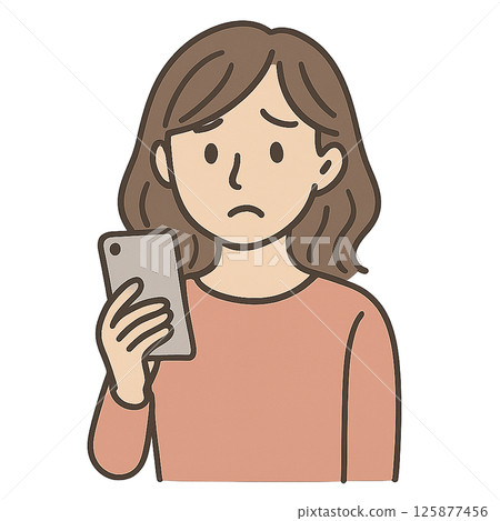 A woman with a troubled face looking at her smartphone 125877456