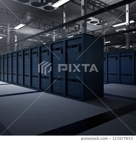 Enterprise server environment facilitating AI driven automation, predictive workflows and fast data exchange. Rackmounts providing bandwidth for real time computing, 3D rendering 125877653
