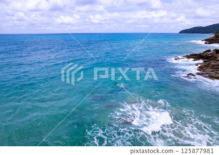 Aerial view sea surface water background,Nature ocean sea background,Top view nature sea surface background 125877981
