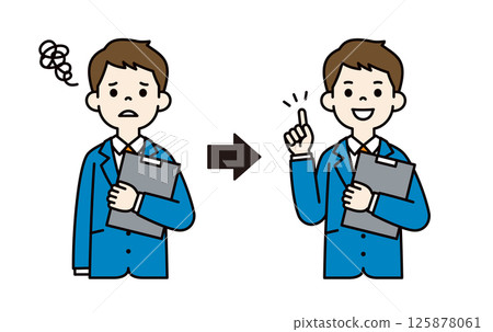 Vector illustration material of a young businessman with a troubled and inspired expression_Line width can be edited_Color 125878061