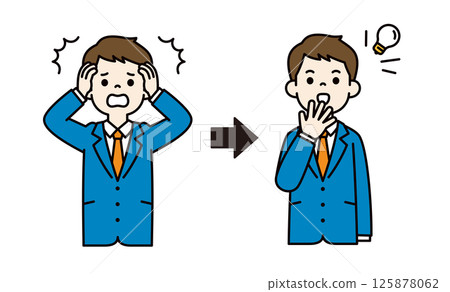 Vector illustration of a young businessman who came up with a solution to a mistake_Line width editable_Color 125878062