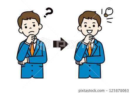 Vector illustration material of a young businessman with a troubled and inspired expression_Line width can be edited_Color 125878063