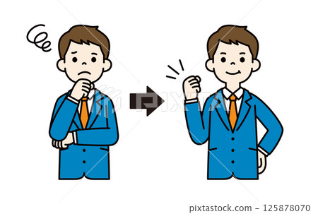 Vector illustration of a young businessman who was in trouble but solved the problem_Line width can be edited_Color 125878070