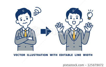 一位年輕商人想出了解決問題的方法的向量插圖_線寬可以編輯 125878072