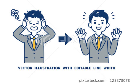 向量圖上是一位年輕商人樂於解決失敗_線寬可以編輯 125878078