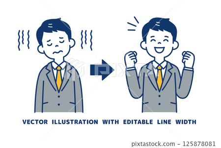 Vector illustration of a young businessman who was depressed but now feels better_Line width can be edited 125878081