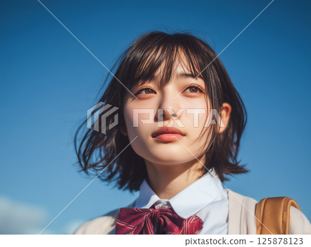 School girls looking up at the sky School girls looking up at the sky 125878123