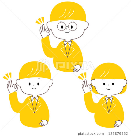 Cute men and women in suits giving OK signs 125879362