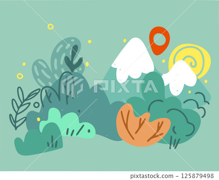 Cartoon Mountain Forest Landscape Illustration 125879498