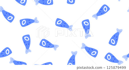 Seamless Blue Cartoon Fish Pattern - Stock Illustration [125879499] - PIXTA