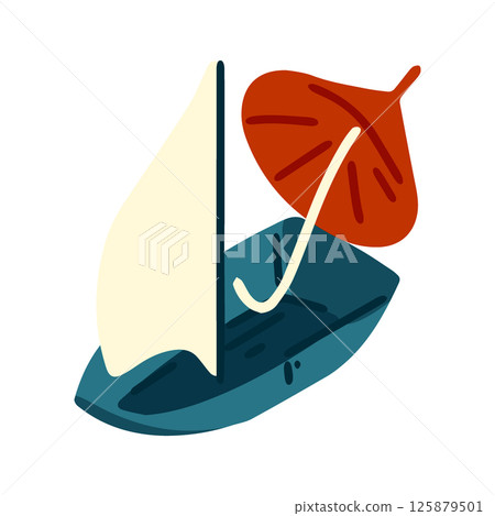 Flat Leaf Umbrella Boat Illustration 125879501
