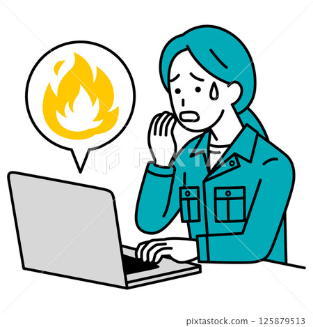 A female worker (with a laptop) is confused by the SNS flame war A female worker (with a laptop) is confused by the SNS flame war 125879513